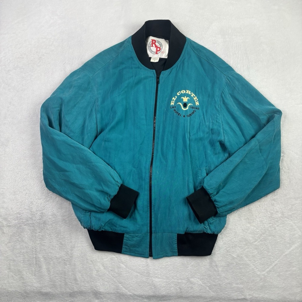 VTG Royal Pacific El Cortez Vegas Blue Silk Long Sleeve Full Zip Jacket Men's S